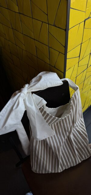 NEW EDITION WHITE & CREAM STRIPED TOTE BAG